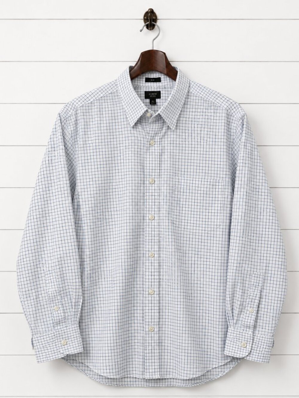 J.Crew XL Slim Fit Blue White Windowpane Check Shirt Preppy Ivy League